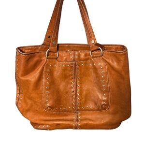 Michael Kors Large Cognac Leather Studded Tote Slouchy Bohemian Work Purse